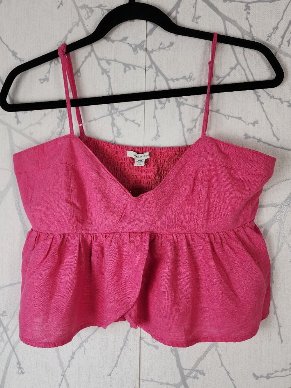 American Eagle Hot Pink Linen Blend Strappy Babydoll Peplum Cami